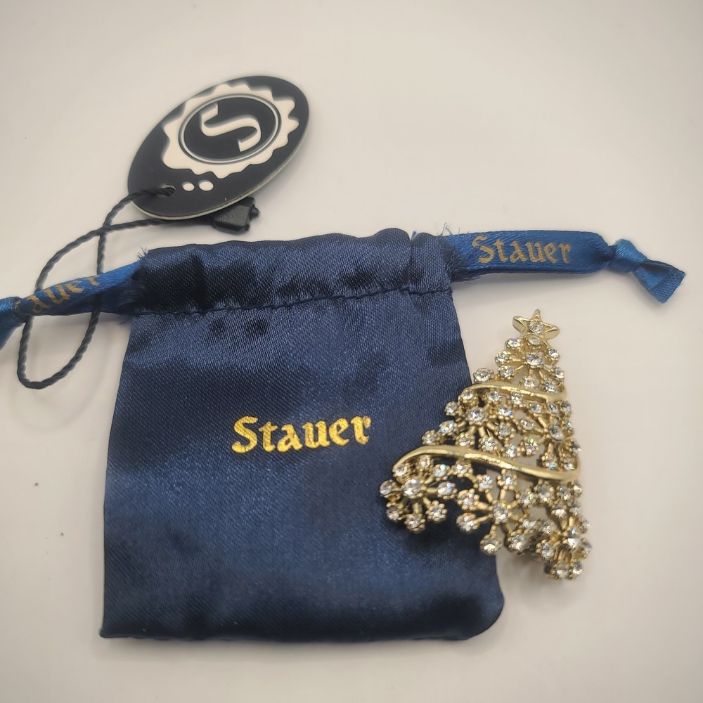 Stauer Rhinestone Christmas Tree  Pin Broach Brooch Holiday‎ Sparkles New In Bag